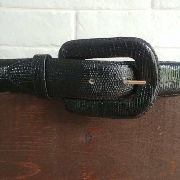 Vintage made in Canada Womens Small black leather belt snakeskin look 28 - Picture 6 of 13
